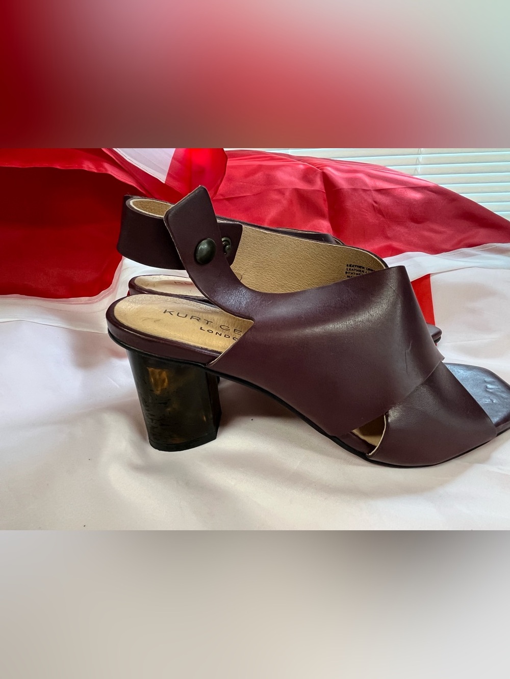 Kurt Geiger Plum Leather Slingback Block Heels